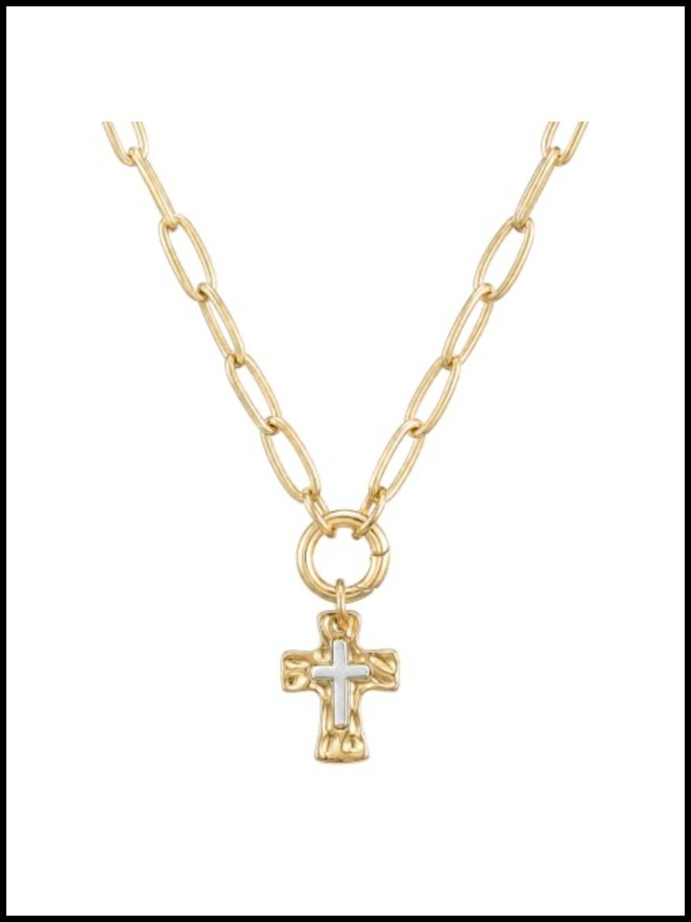 Chunky Gold Cross Necklace 22 In Paperclip Chain Women Jewelry